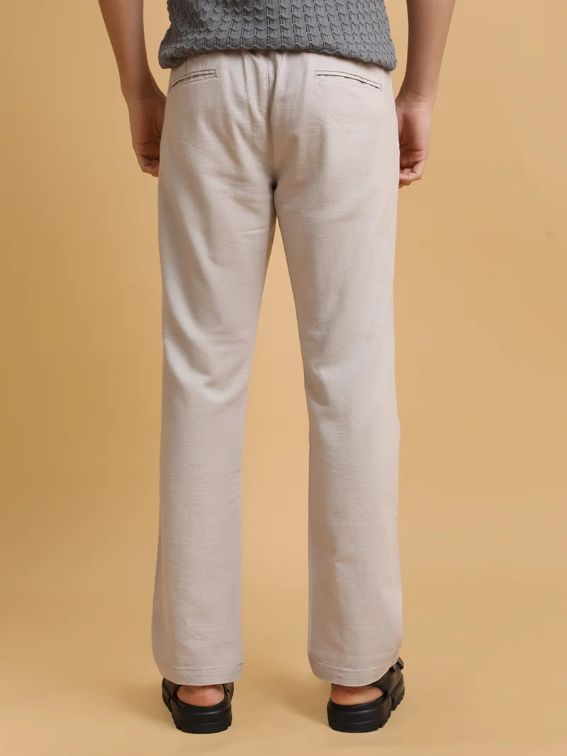 Maniac  Maniac Mens Italy Linen Solid Light Grey Cotton Trouser for Men | Best Price UAE